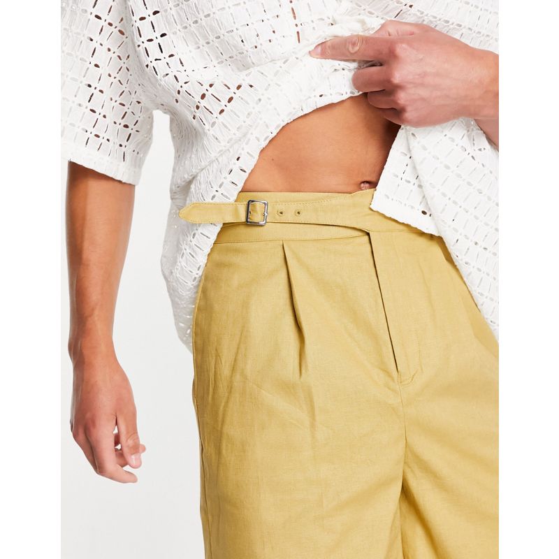 nxpIT Pantaloncini DESIGN - Pantaloncini slim a vita alta in lino senape