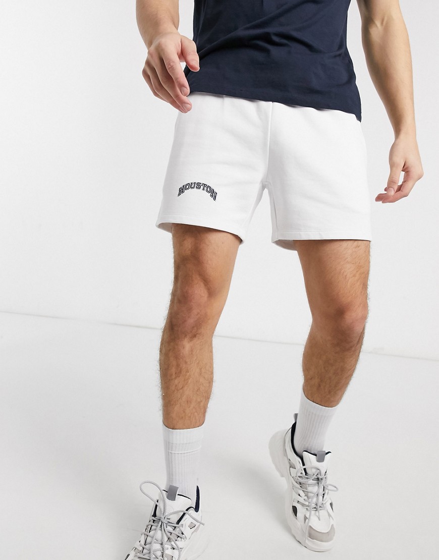 ASOS DESIGN - Pantaloncini slim bianchi in jersey con stampa Houston-Bianco