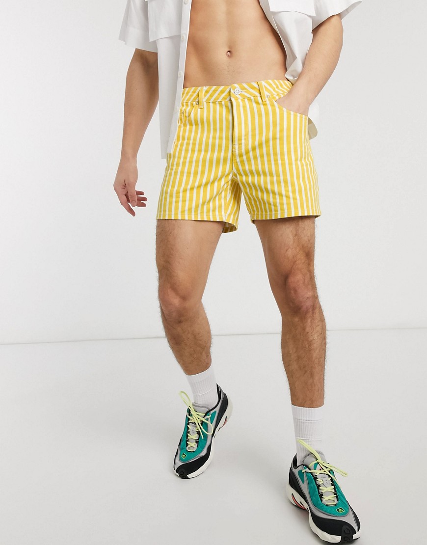 ASOS DESIGN - Pantaloncini slim corti a righe gialli e bianchi-Giallo