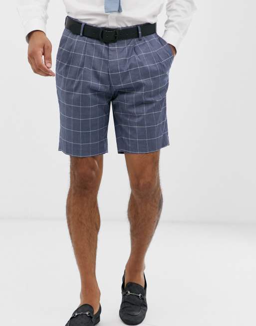 ASOS DESIGN - Abito slim in lino blu a quadri, 3 di 3