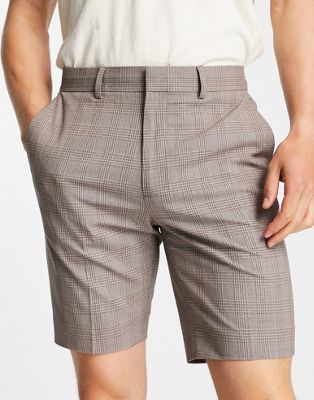 ASOS DESIGN smart slim shorts with prince of wales check in dark stone - ASOS Price Checker