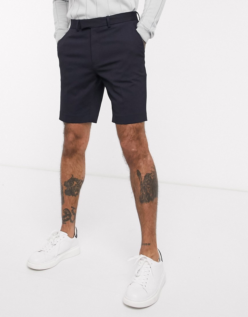ASOS DESIGN - Pantaloncini slim eleganti di media lunghezza blu navy