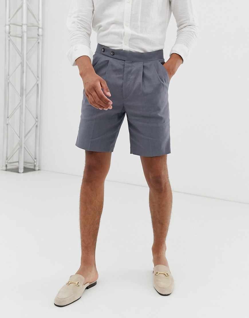 ASOS DESIGN - Pantaloncini slim eleganti in lino grigio con doppia pinces