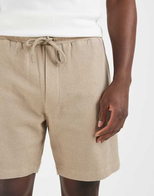ASOS DESIGN - Pantaloncini slim in jersey testurizzato beige, 3 di 5