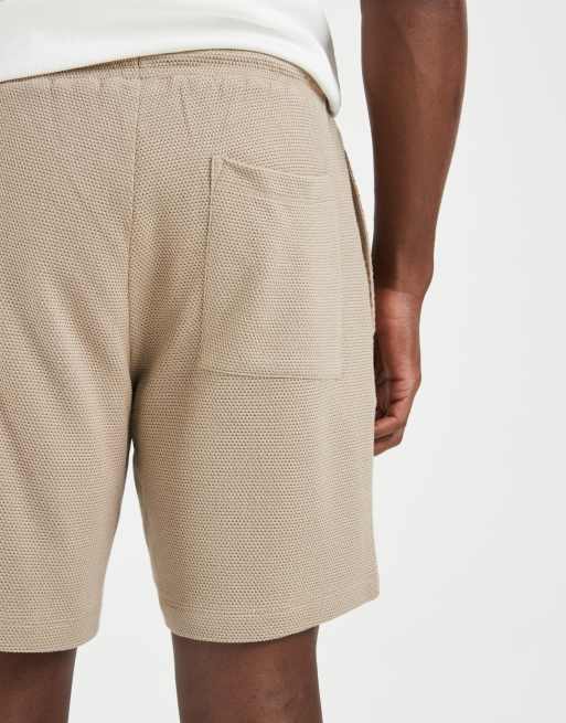 ASOS DESIGN - Pantaloncini slim in jersey testurizzato beige, 5 di 5
