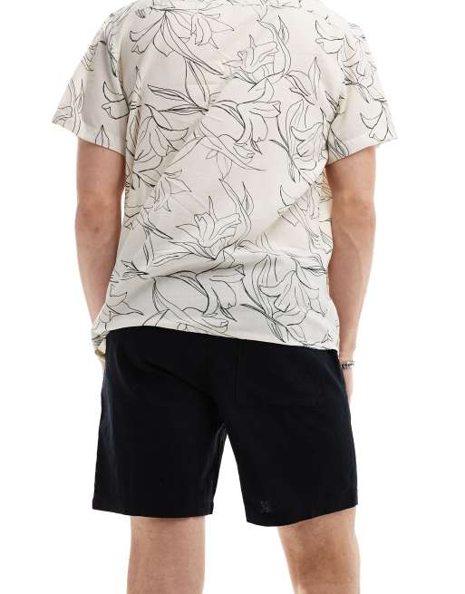 ASOS DESIGN - Pantaloncini slim in lino neri, 4 di 5