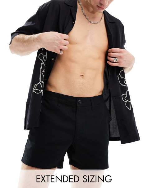 ASOS DESIGN - Pantaloncini slim in lino neri - view 1