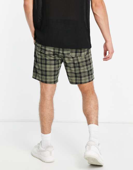 ASOS DESIGN - Pantaloncini slim in velluto a coste verde a quadri - DGREEN, 4 di 4