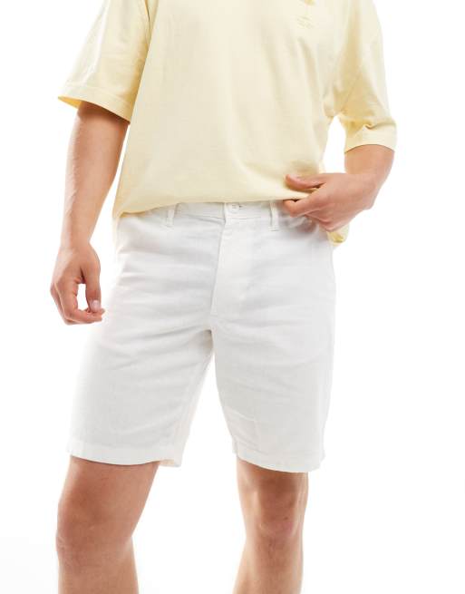 ASOS DESIGN - Pantaloncini slim lunghezza standard bianchi in lino con vita non regolabile