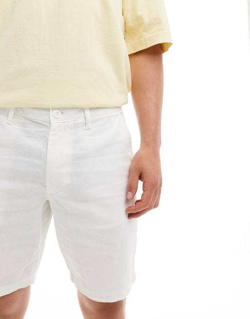 ASOS DESIGN - Pantaloncini slim lunghezza standard bianchi in lino con vita non regolabile, 4 di 5