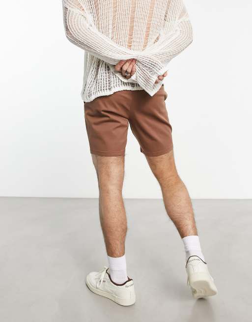 ASOS DESIGN - Pantaloncini slim marroni taglio medio, 3 di 4