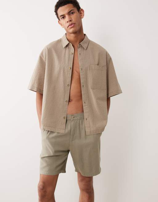 ASOS DESIGN - Pantaloncini slim taglio medio in misto lino kaki