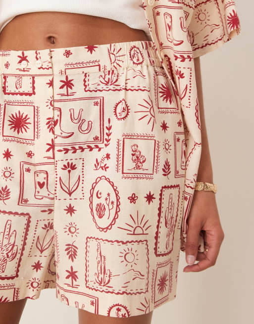 ASOS DESIGN - Pantaloncini stile boxer in lino con stampa western in coordinato, 3 di 5