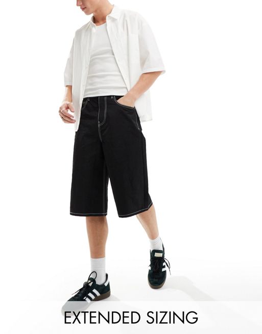 FhyzicsShops DESIGN - Pantaloncini stile jorts in nylon neri con dettagli a contrasto