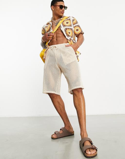ASOS DESIGN - Pantaloncini stile skater taglio lungo in tessuto testurizzato beige 