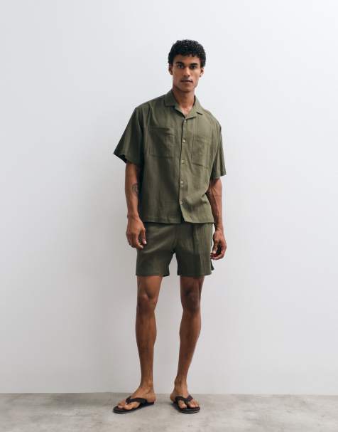ASOS DESIGN - Pantaloncini stropicciati lunghezza media verde scuro in coordinato - view 1