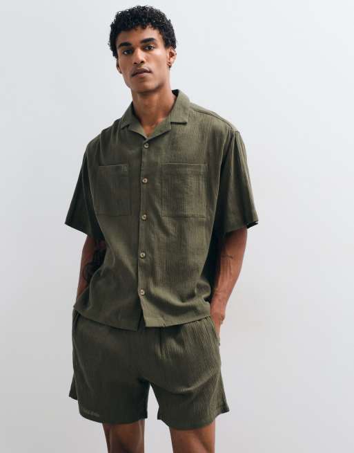 ASOS DESIGN - Pantaloncini stropicciati lunghezza media verde scuro in coordinato, 2 di 5