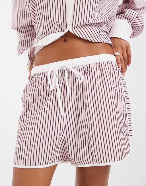 ASOS DESIGN - Pantaloncini stropicciati rosa a righe con bordi a contrasto e laccetti, 3 di 5