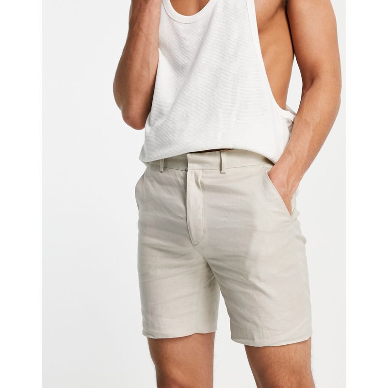 Chino corti Uomo DESIGN - Pantaloncini super skinny da abito in lino e cotone color pietra