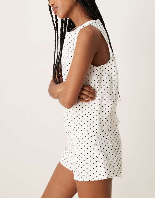 ASOS DESIGN - Pantaloncini svasati taglio lungo in denim con stampa a pois, 2 di 5