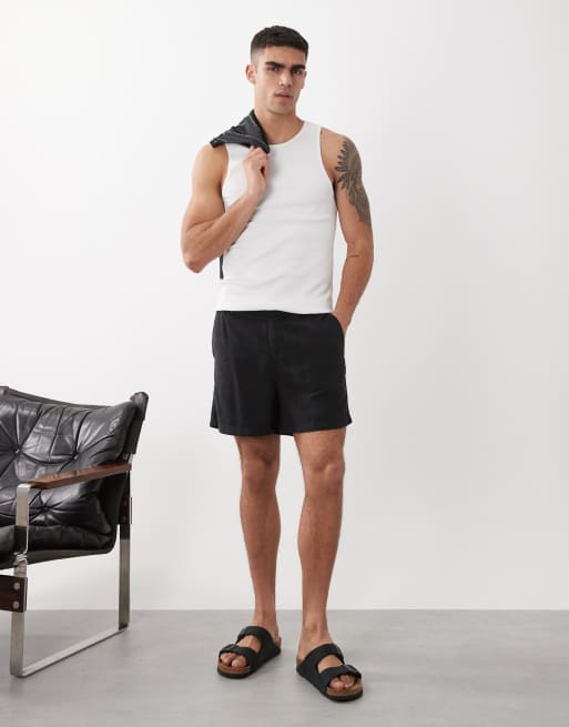 ASOS DESIGN - Pantaloncini taglio corto ampio in misto lino neri