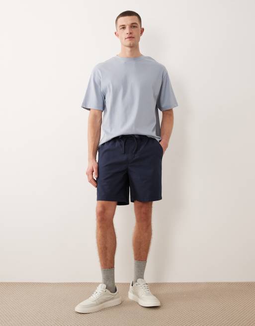 ASOS DESIGN - Pantaloncini taglio corto in misto lino blu navy