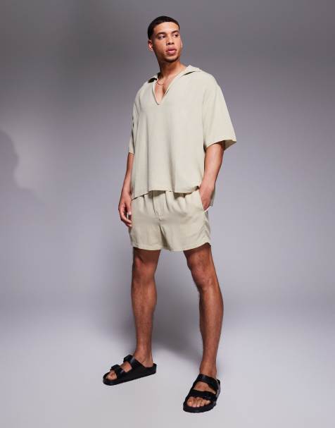 ASOS DESIGN - Pantaloncini taglio corto in misto lino marroni - view 1