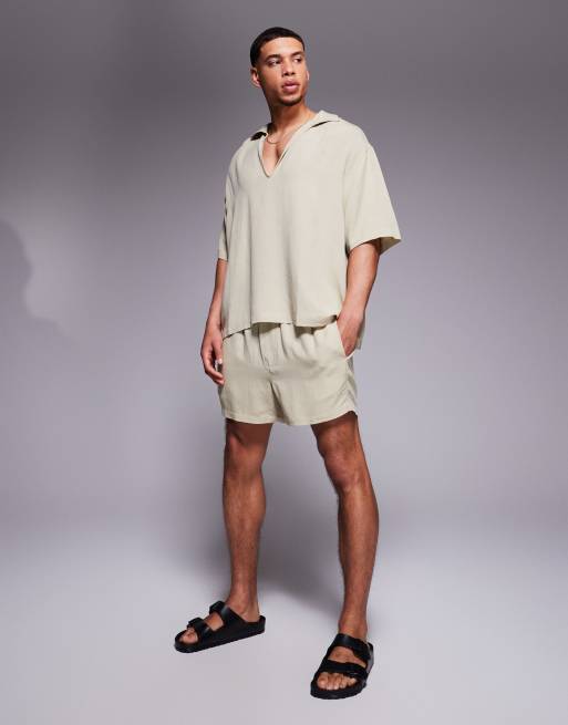 ASOS DESIGN - Pantaloncini taglio corto in misto lino marroni