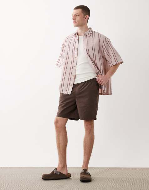 ASOS DESIGN - Pantaloncini taglio corto in misto lino marroni - view 1