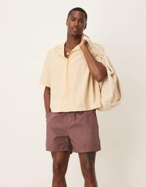 ASOS DESIGN - Pantaloncini taglio corto marroni in misto lino