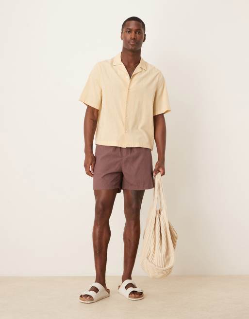 ASOS DESIGN - Pantaloncini taglio corto marroni in misto lino, 2 di 5