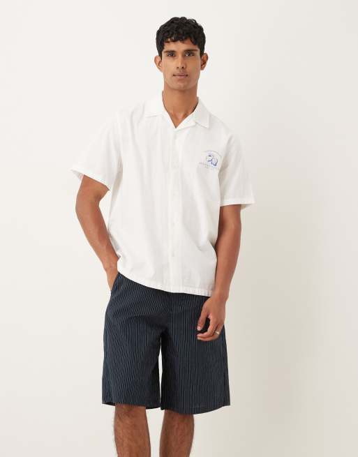 ASOS DESIGN - Pantaloncini taglio lungo color blu navy gessati
