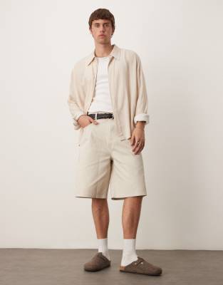 ASOS DESIGN - Pantaloncini taglio lungo in tela color pietra