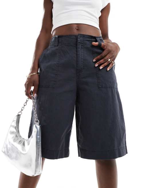 ASOS DESIGN - Pantaloncini taglio lungo nero slavato in misto lino