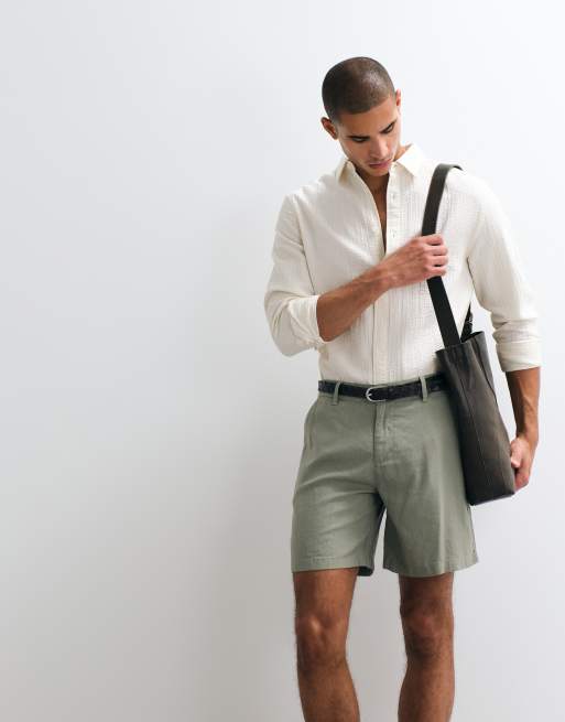 ASOS DESIGN - Coordinato in lino kaki composto da pantaloncini e camicia, 3 di 4