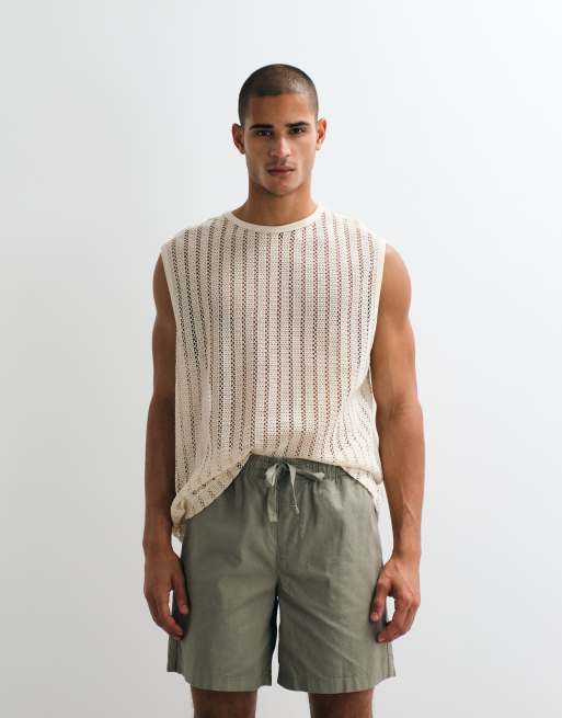 ASOS DESIGN - Pantaloncini taglio medio ampi in misto lino kaki, 5 di 5