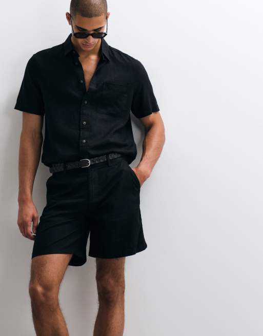 ASOS DESIGN - Pantaloncini taglio medio ampi in misto lino neri in coordinato