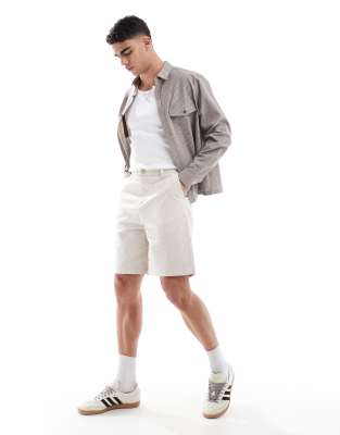 ASOS DESIGN - Pantaloncini taglio medio in misto lino color pietra
