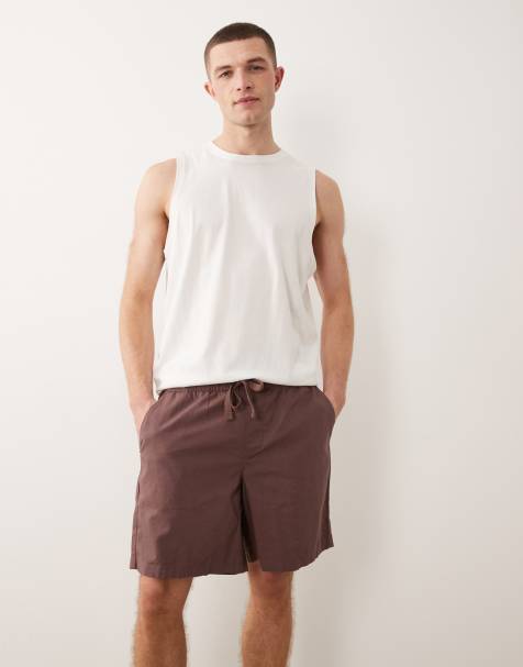 ASOS DESIGN - Pantaloncini taglio medio in misto lino marroni - view 1