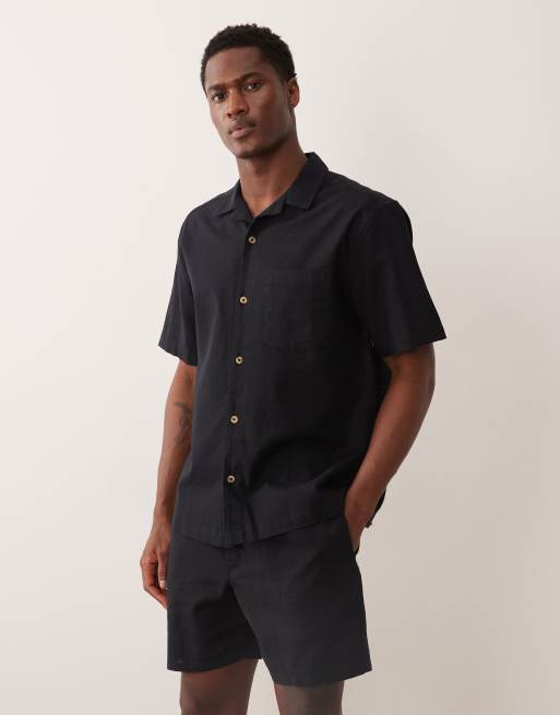 ASOS DESIGN - Pantaloncini taglio medio in misto lino neri in coordinato