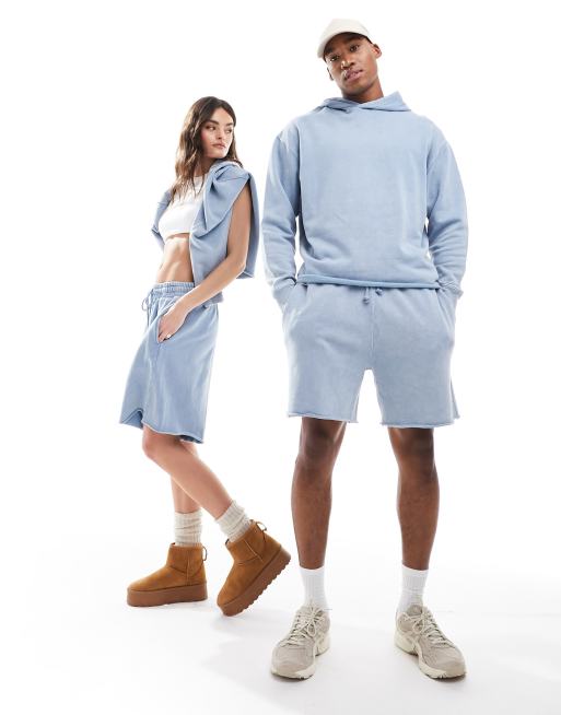 ASOS DESIGN - Pantaloncini unisex oversize color blu denim slavato in coordinato
