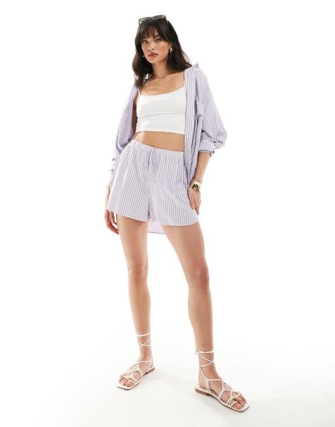 ASOS DESIGN - Pantaloncini viola a righe in cotone in coordinato - view 1