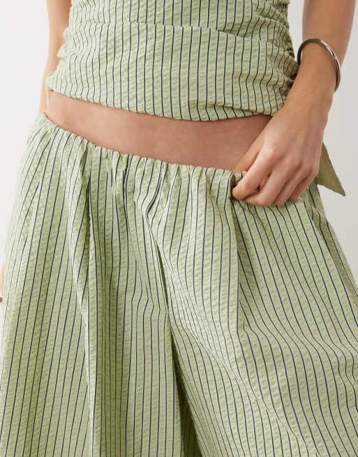 ASOS DESIGN - Pantalone culotte in seersucker verde a righe, 4 di 5