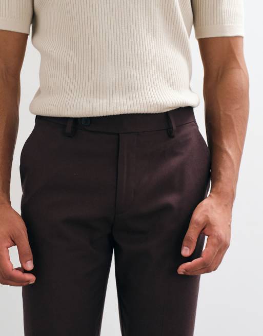 ASOS DESIGN pantalone da abito slim in flanella marrone, 4 di 5
