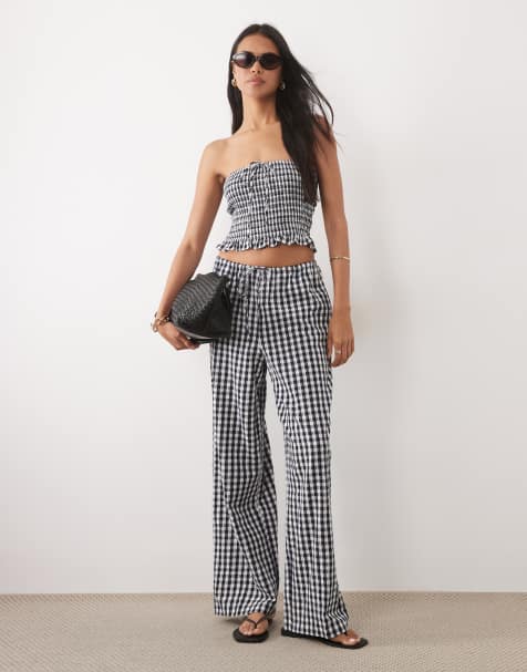 ASOS DESIGN - Pantalones a cuadros vichy negros con lazada en la cintura (parte de un conjunto) - view 1