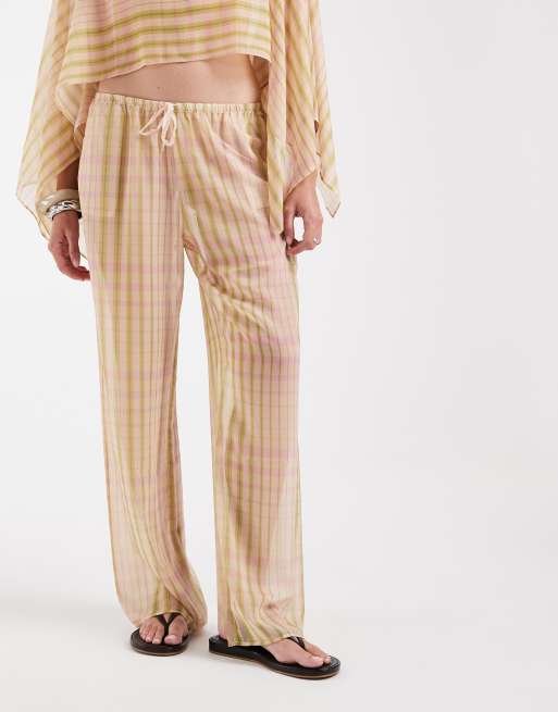 ASOS DESIGN - Pantalones a cuadros vichy rosas de pernera ancha sin cierres de chifón (parte de un conjunto), 2 de 5