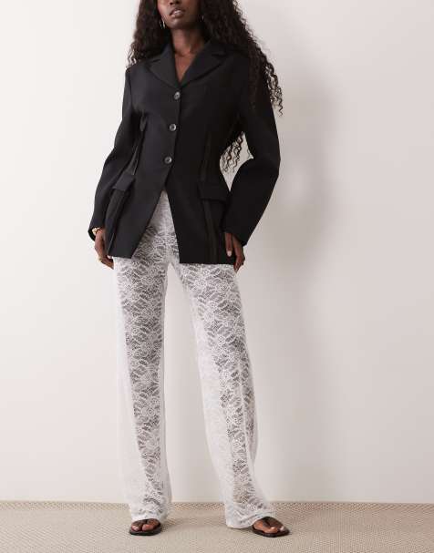 ASOS DESIGN - pantalones anchos de encaje en marfil - view 1