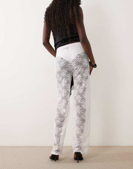 ASOS DESIGN - pantalones anchos de encaje en marfil, 4 de 5