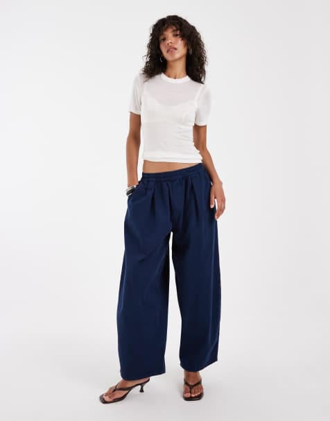 ASOS DESIGN - Pantalones azul marino sin cierres con lazada en la cintura - view 1