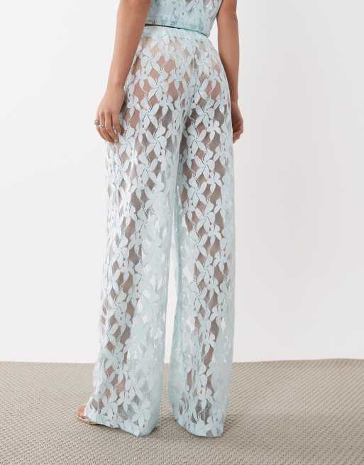 ASOS DESIGN - Pantalones azul tenue de pernera ancha de encaje (parte de un conjunto), 5 de 5
